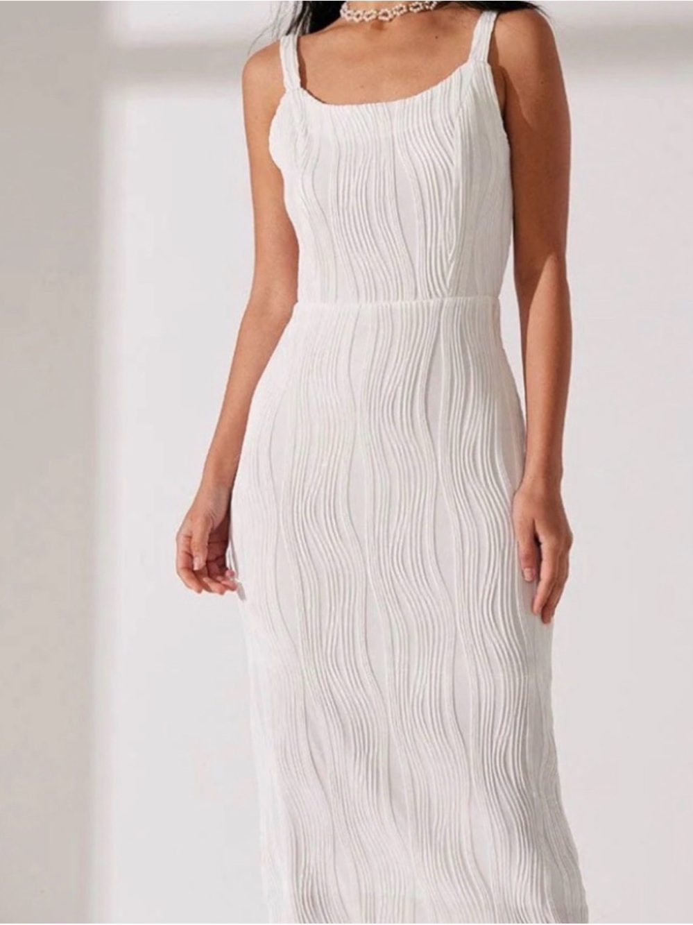 RIHOAS White Textured Maxi Dress with Square Neck